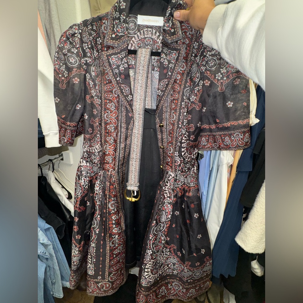 Paisley Print Short Sleeve Dress in Black and Red